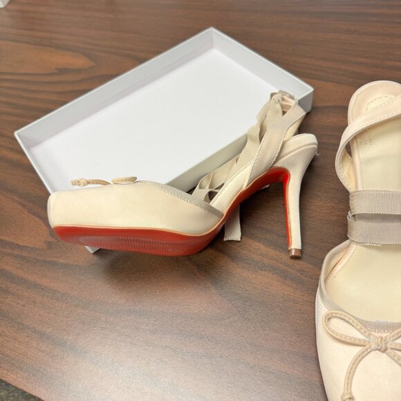Satin Cream Lace-Up Heels red bottoms - Picture 3 of 6